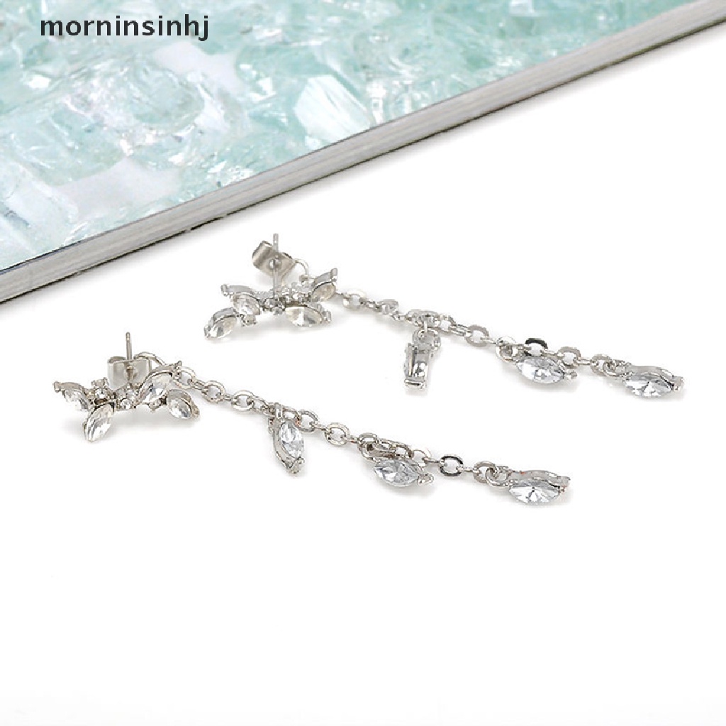 Mornin Anting Tusuk Gantung Desain Daunrumbai Gaya Korea Untuk Wanita