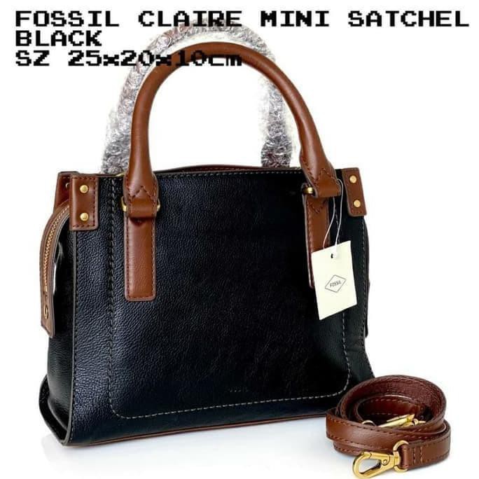 PROMO tas wanita Fossil Claire Mini Satchel Black Leather Shoulder Bag Wanita