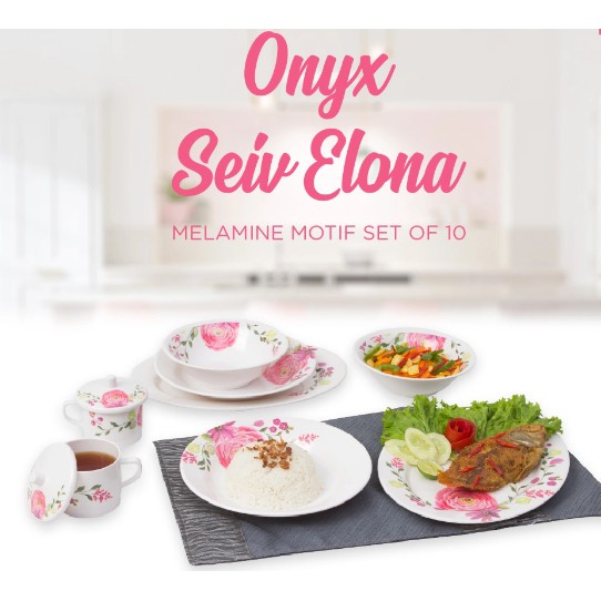 Set Piring Melamine Merk Onyx Motif Bunga