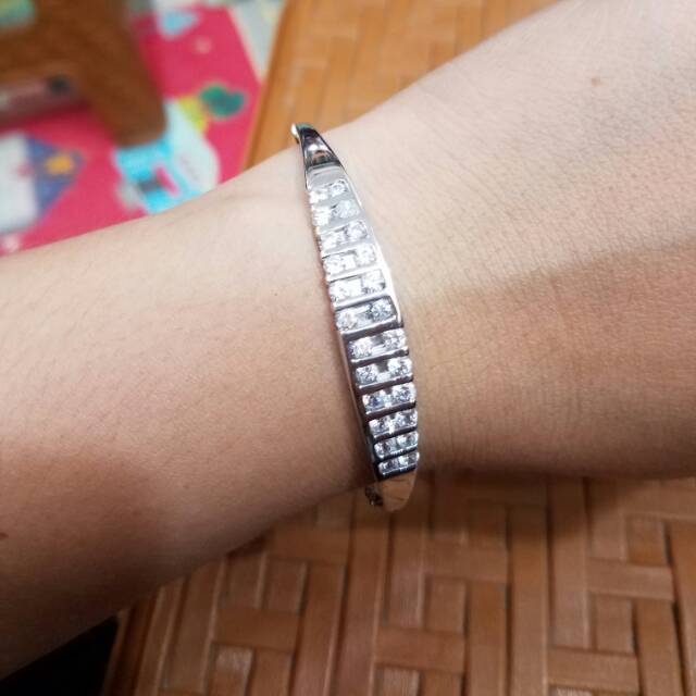 Gelang oval keroncong mata perak asli silver 925