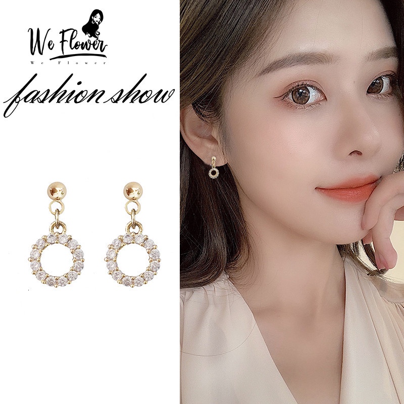 We Flower Korean Small Round Crystal Dangle Earrings for Women Girls Chic Ear Jewelry