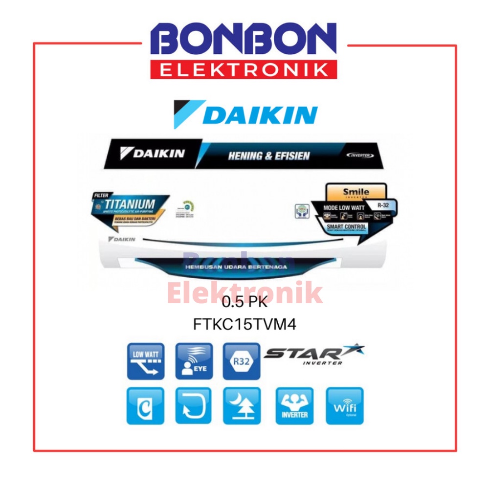 Daikin AC 0.5PK FTKC 15 TVM4 / 1/2PK FTKC15TVM4 Star Inverter 15TVM4