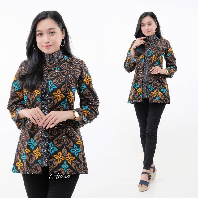 tey-17 Batik wanita ASJ SA HRB026 Kenongo Kemeja Tosca Pendek-Bolero bintang ijo