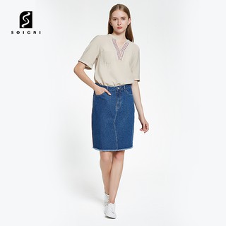 SOIGNI Celana  Pendek  Wanita  Midi Jeans  Rok Denim  Skirt 