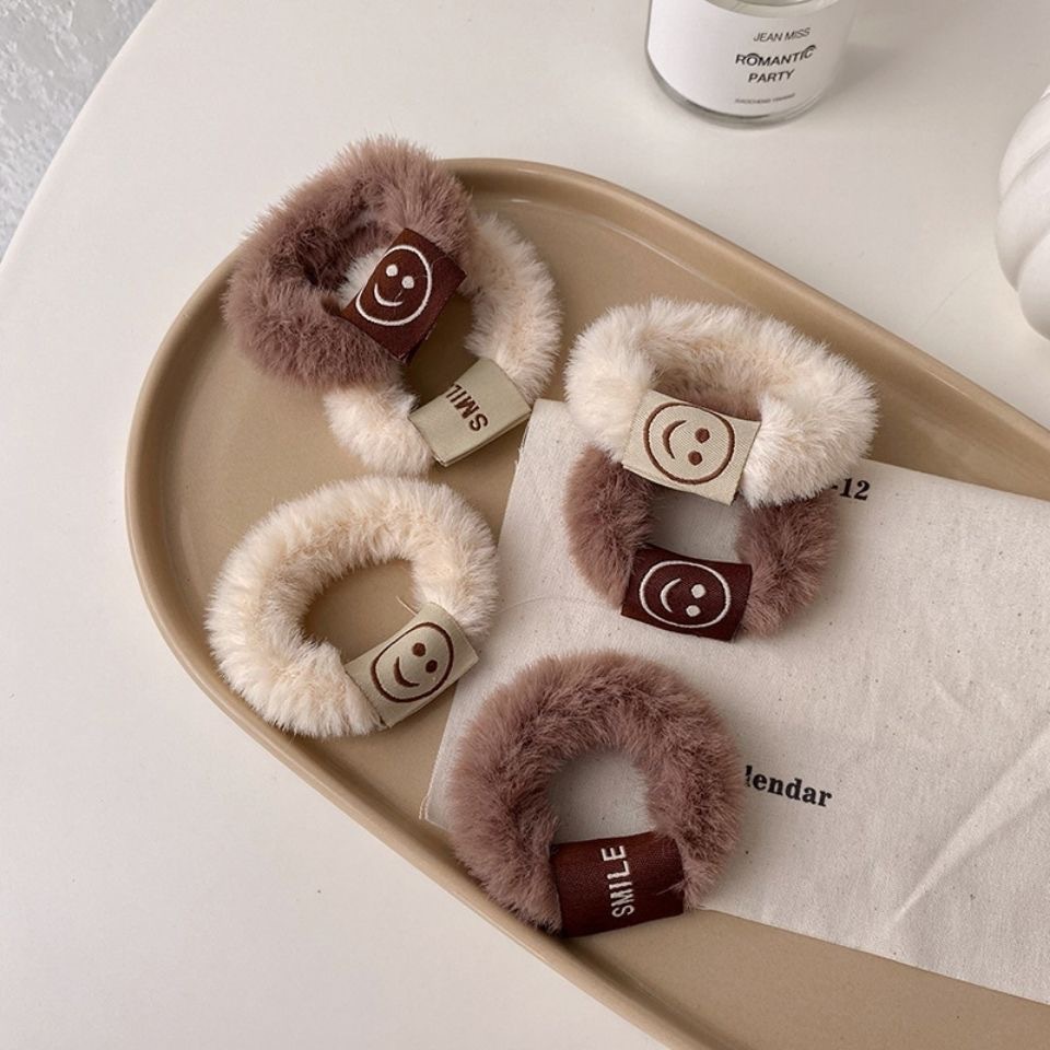 Ikat Rambut Karet Fashion Korea Satin Wajah tersenyum yang mewah itu manis dan imut