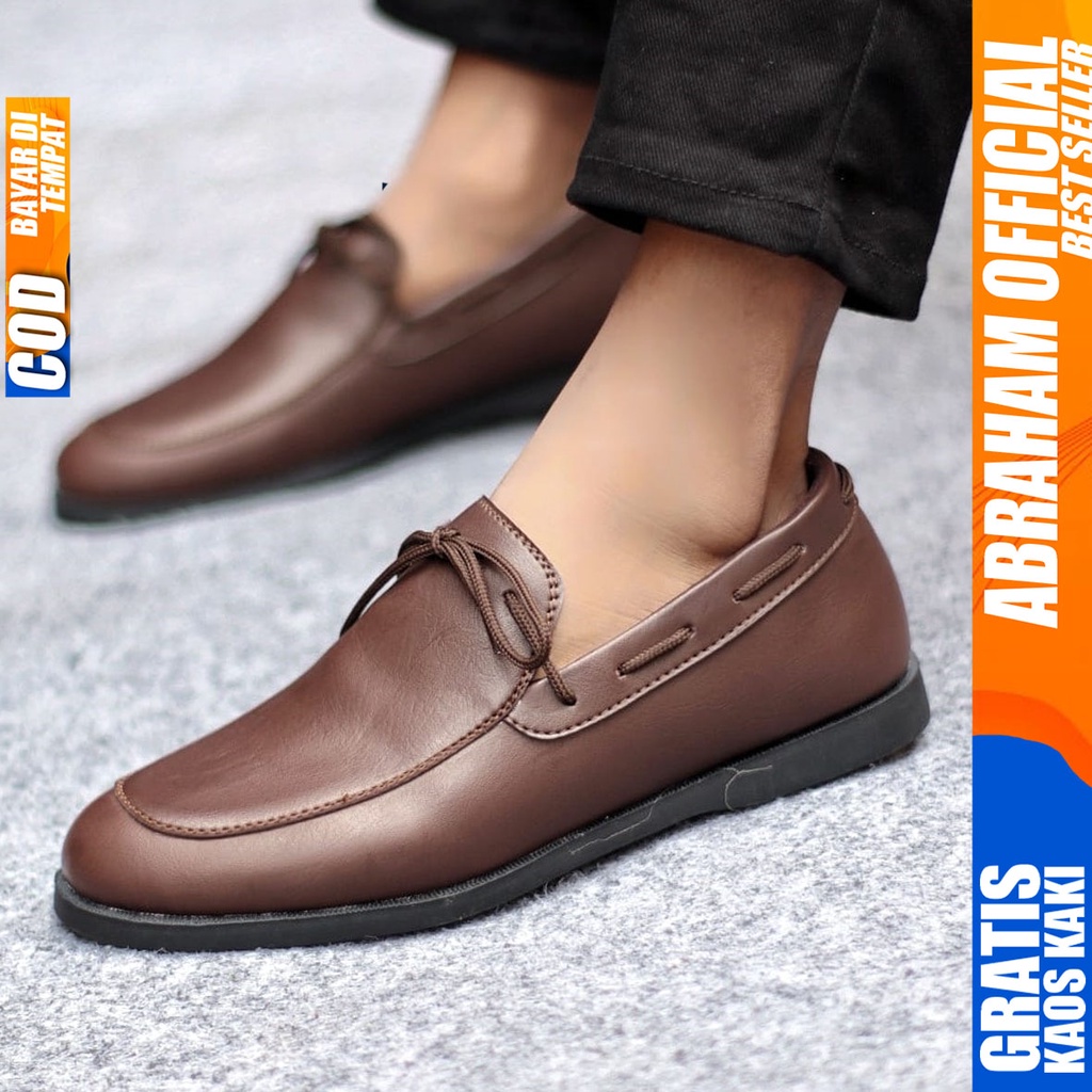 Sepatu Casual Pria Formal Tali Pantofel Kulit Pu Kerja Kantor Kondangan Kuliah Hitam Fashion Shoes Terbaru Murah Kekinian Original TOTEB ABRAHAM