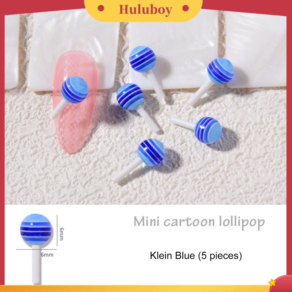 Huluboy Huluboy♡ 5pcs / Set Ornamen Permen Lolipop 3D Bahan Resin Clay Untuk Dekorasi Manicure