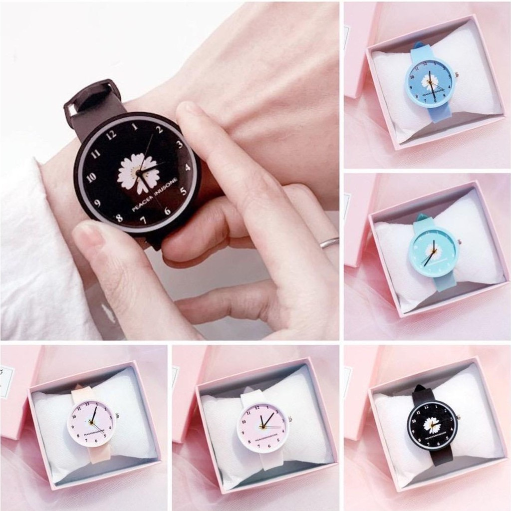 PA Jam Tangan Quartz Analog Korea Motif Bunga Daisy Untuk Wanita / Jam Tangan Bunga Import JF075