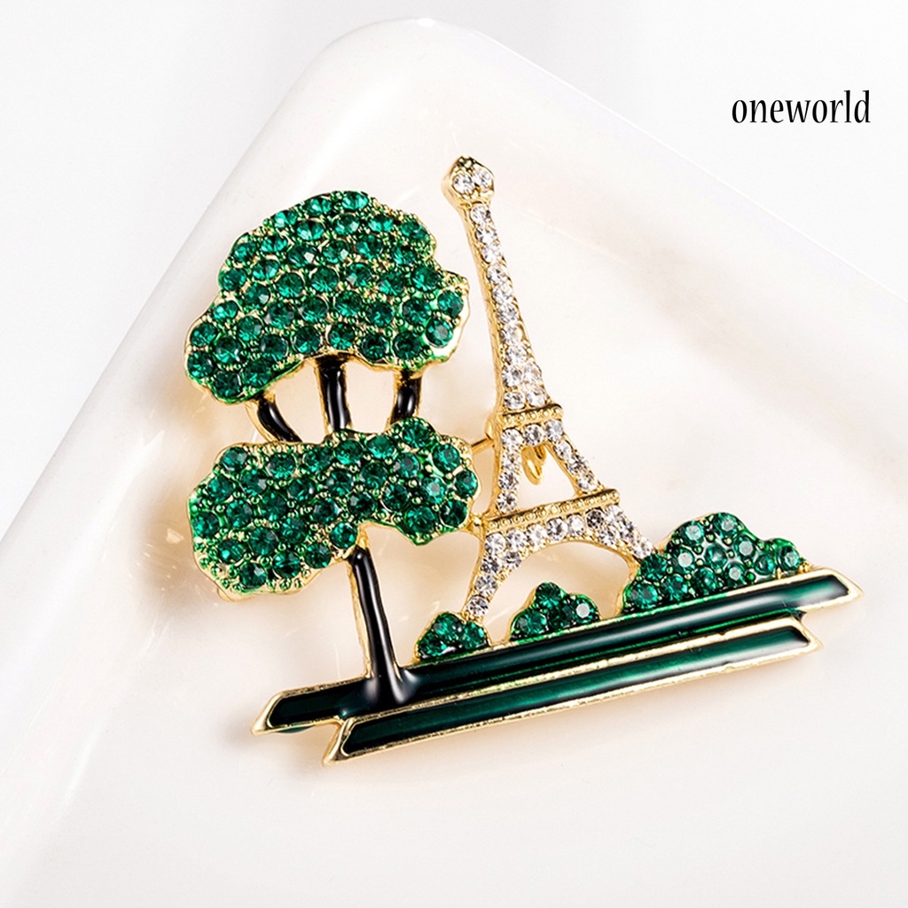 OW@ Ladies Eiffel Tower Tree Design Rhinestone Decor Brooch Pin Fashion Jewelry Gift