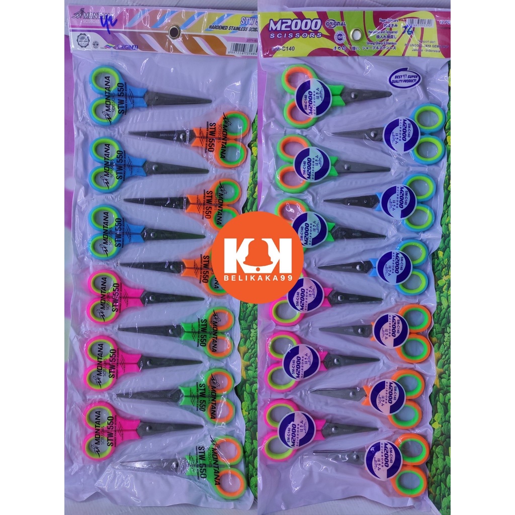 GUNTING TANGGUNG WARNA TAJAM MURAH MEREK MONTANA M2000 / MONTANA SCISSORS / M2000 SCISSORS / GUNTING RENTENG ISI 12 PCS / SCISSORS