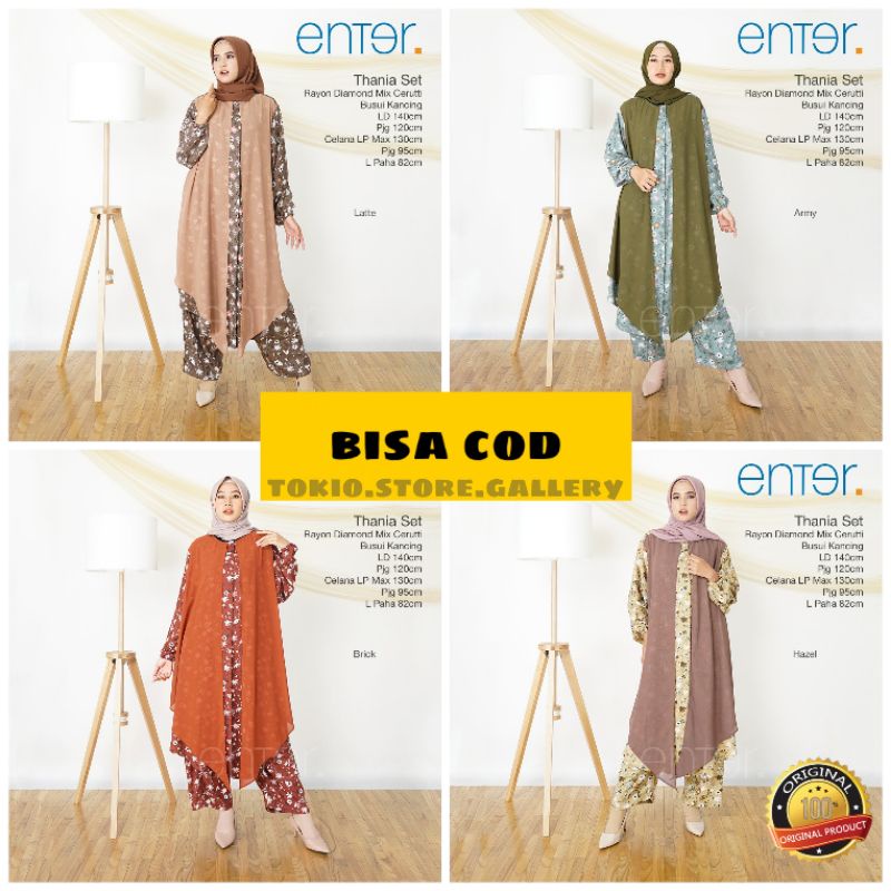 Thania satu set baju muslimah jumbo LD 140 bahan premium | setelan long tunik dan celana ori enter