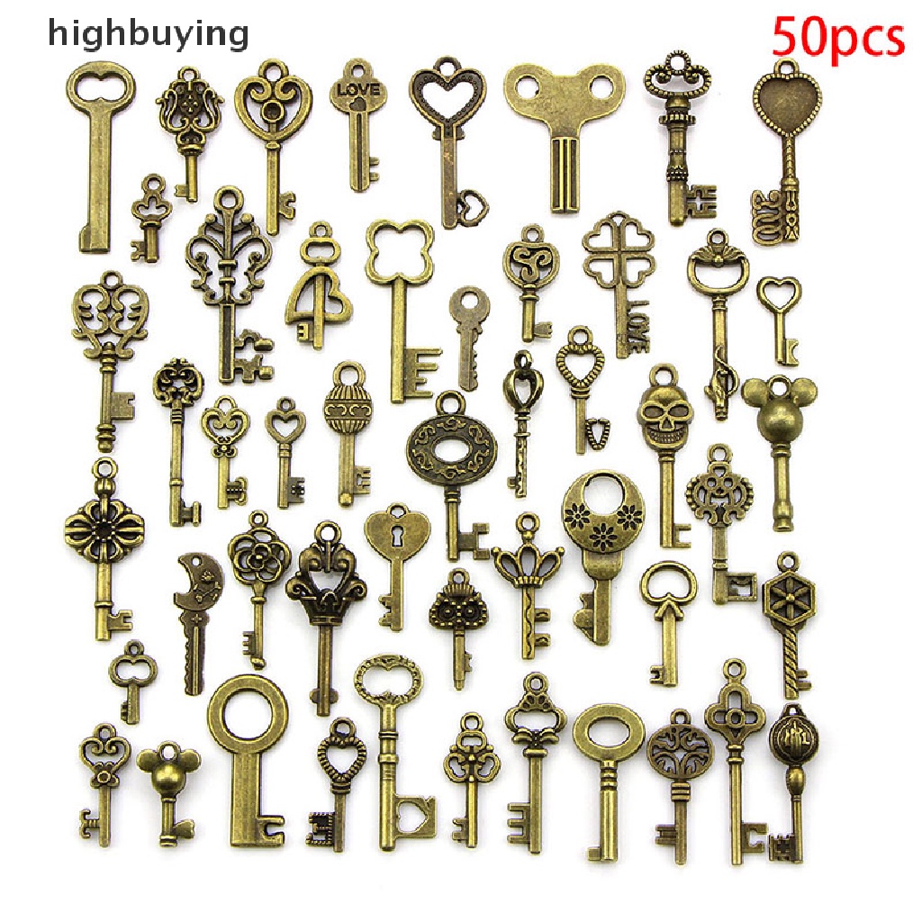 Hbid 50PCS Liontin Bentuk Kunci Gaya Vintage Steampunk Warna Perunggu Untuk DIY Perhiasan Charms