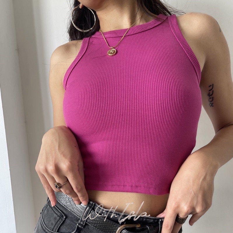 WITH ISLA - Leia Rib Tank / Tanktop Fashion Wanita-Fuschia