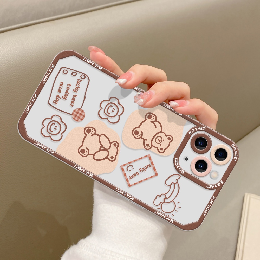 Soft Case TPU Transparan Motif Kartun Beruang Untuk iPhone 13 12 11 Pro MAX XS MAX XR X 7 8 Plus SE 2020