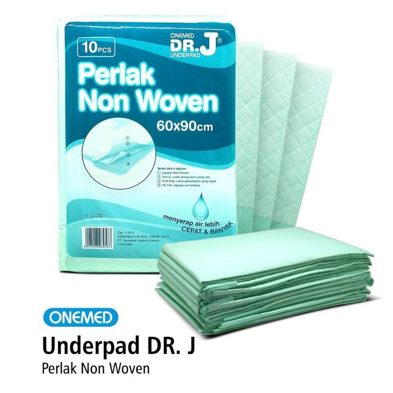 Underpad Dr. J Perlak Alas Popok 60 x 90 cm Onemed Isi 10 Lembar