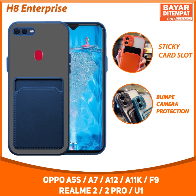 Soft Case Oppo A5S A7 F9 A11K A12 &amp; Realme 2 Pro U1 Colored Card Slot TPU Casing Holder Simpan Kartu