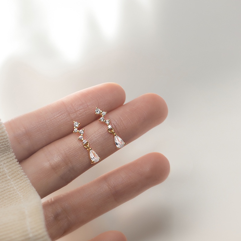 Elegan Korea Anting Pejantan Kristal Berlian S925 Perak Emas Perhiasan Fashion Wanita Anting Jatuh Earrings