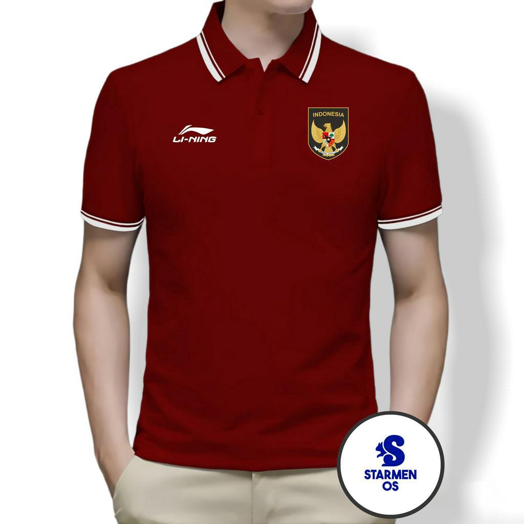 Kaos Polo Shirt Pria Kerah List Putih Logo GARUDA INDONESIA AND Ll NING SEA GAMES 2023