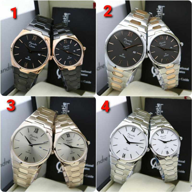 Alexandre Christie AC8542 AC 8542 Couple Pria Wanita Silver Stainless Steel