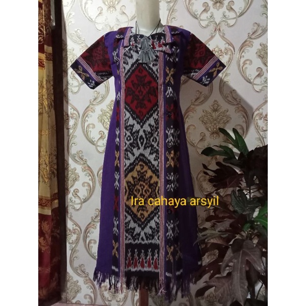 dress tenun Troso dominan ungu daisyi