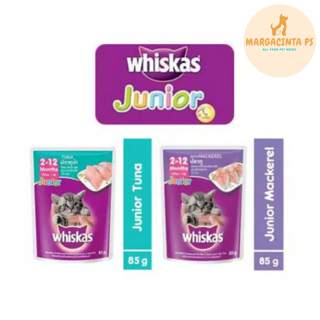 Makanan Kucing Basah Wet Food Pouch Whiskas Junior Mackerel Tuna 85gr