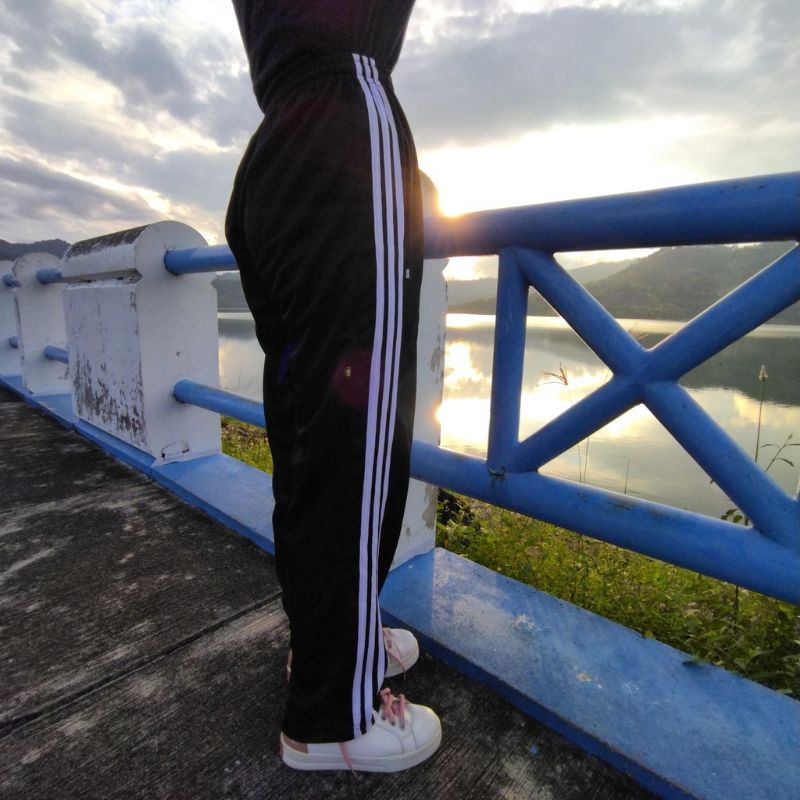 Promo!!!Trening olahraga strif tiga tebal/celana panjang santai/lari track pants resleting kiri kanan