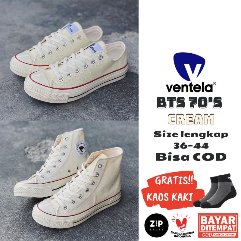 SEPATU VENTELA BTS 70'S CREAM LOW HIGH ORIGINAL VENTELA BTS CREAM PUTIH KRIM SNEAKER HYPE HITS GAUL