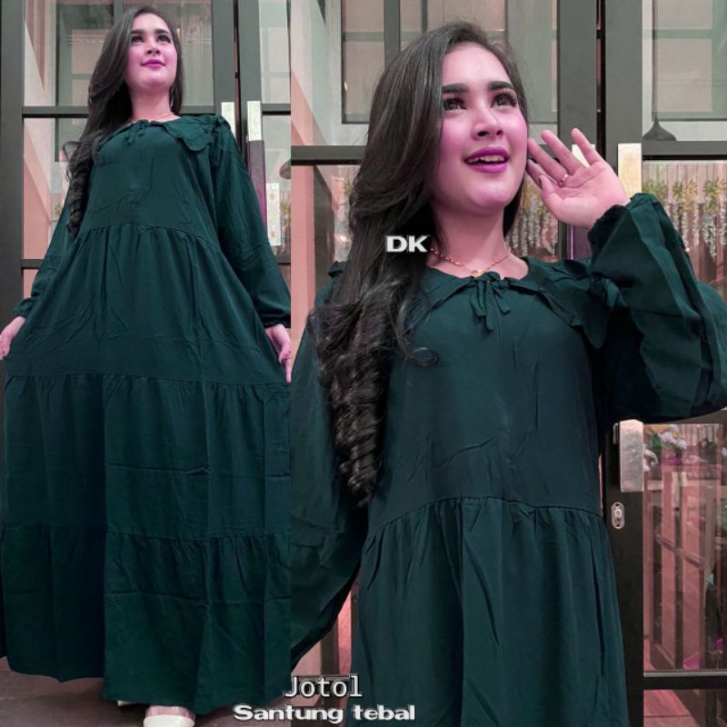 GAMIS RAYON POLOS TERMURAH BUSUI || GAMIS RAYON SYARI PREMIUM FELISHA HOMEY DRESS || GAMIS RAYON KERAH-Hijau botol