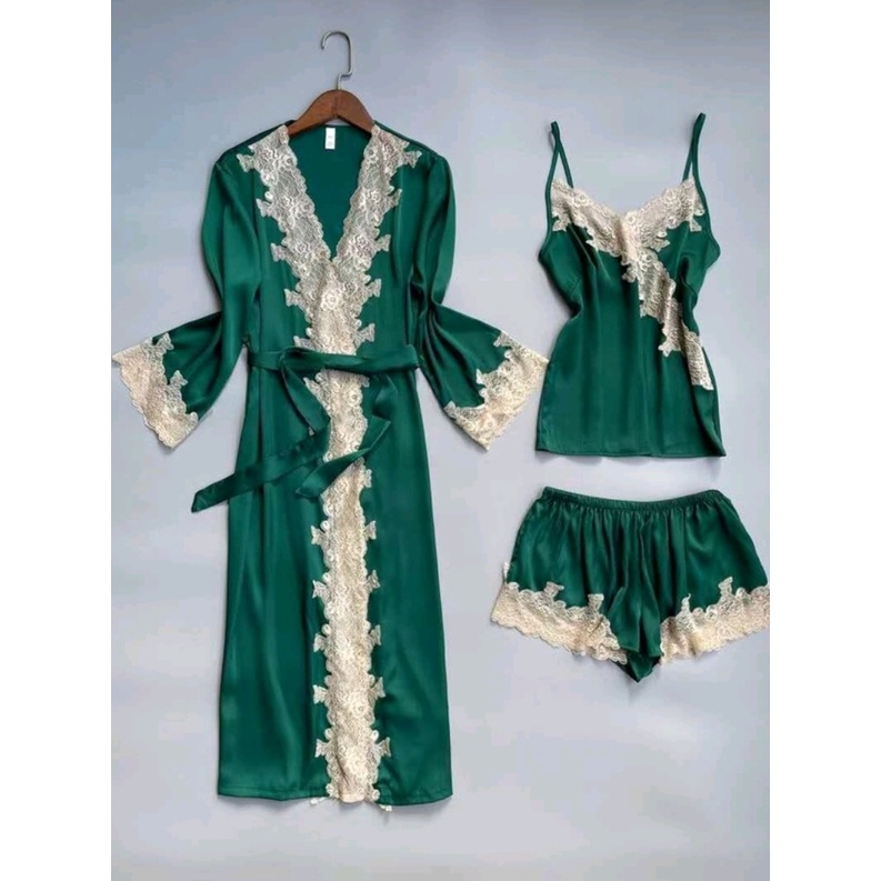 DeSecrettz ALYSIA Baju Tidur Wanita Dewasa Sexy Lace & Satin Cami Sets, Baju Tidur Lingerie Sexy, Baju Haram Sexy, Baju Dinas Depan Suami, Baju Tidur Wanita Sexy, Pakaian Dalam Wanita Sexy, Lingerie Murah, Sexy Lingerie, Lingerie Satin-Agate Green (+Robe)