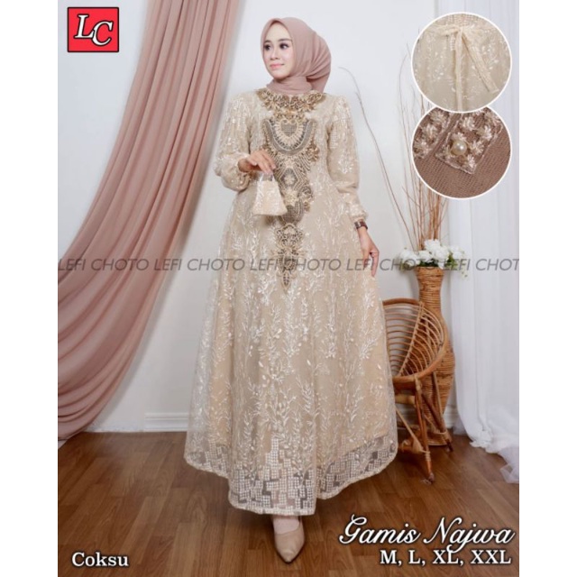 Permata Olshop / Gamis Najwa LK / Kebaya Gamis Bordir Modern Terbaru / Dress Kondangan