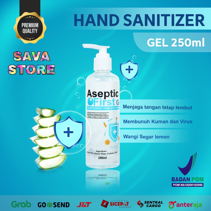 Hand Sanitizer Gel ASEPTIC FIRST berizin BPOM HANDSANITIZER 250ml