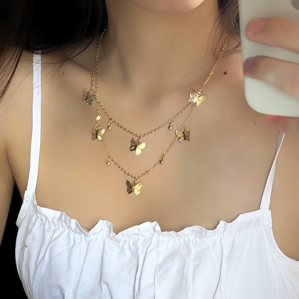 Butterflies Necklace / Kalung Wanita Korea / Aksesoris Wanita / Kalung Rantai / Kalung Aesthetic / Kalung Layer Pendan