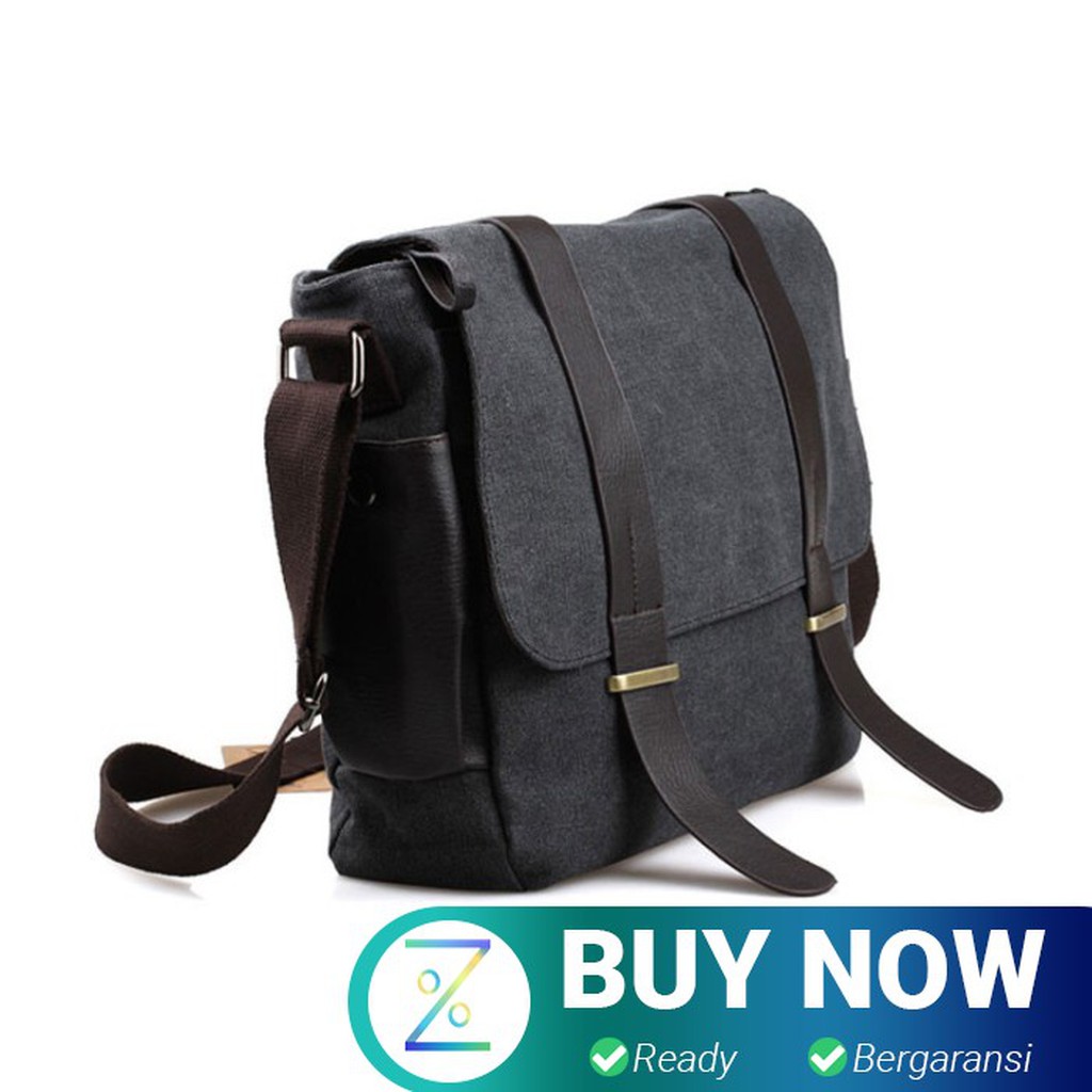 KAKA Tas Selempang Pria Korean Canvas Messenger Bag - K2642 - Black/Gr