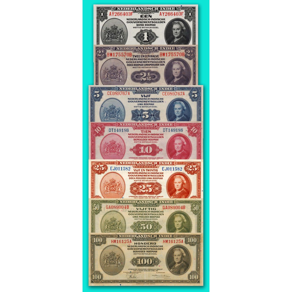 Uang lama Nica 7 lembar 1 - 100 gulden semi polymer souvenir replika repro