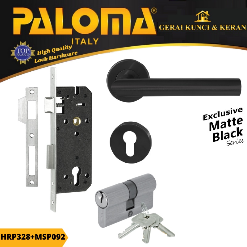 PALOMA HRP 328 MSP 092 HANDLE HITAM SET KUNCI PINTU DAN CYLINDER