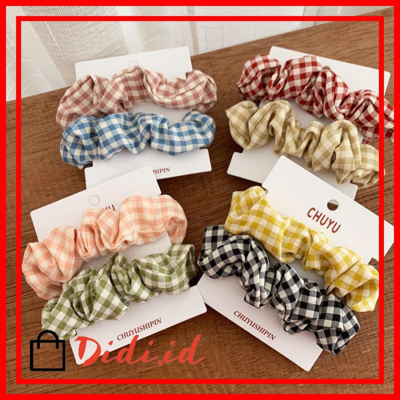 ✨DIDI.ID✨ Ikat Rambut Kotak Import IRA031 Iket Rambut Korean Scrunchie Kunciran Rambut Motif Petak