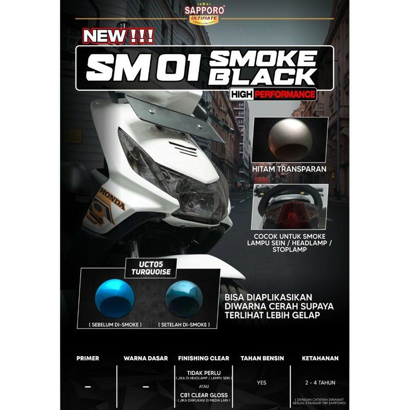 SAPPORO ULTIMATE SMOKE BLACK transparan SM01 400ML SPRAY PAINT CAT SEMPROT