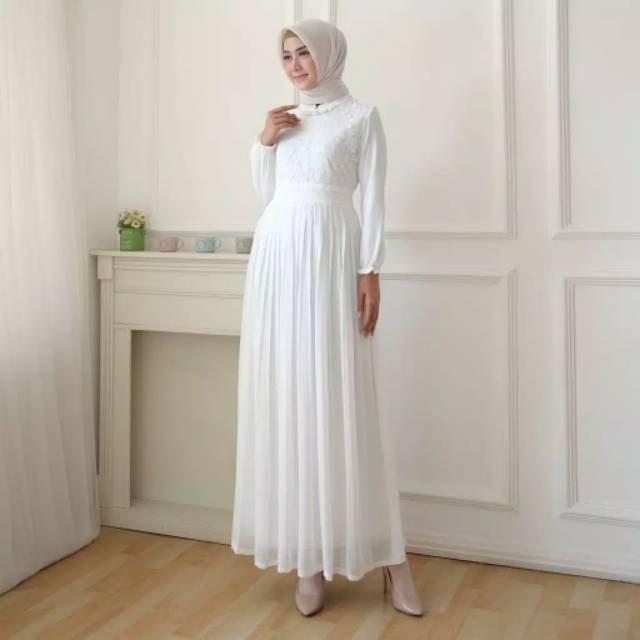 ALIYA DRESS WHITE SIZE M L XL ORIGINAL PICTURE DRESS PUTIH CANTIK