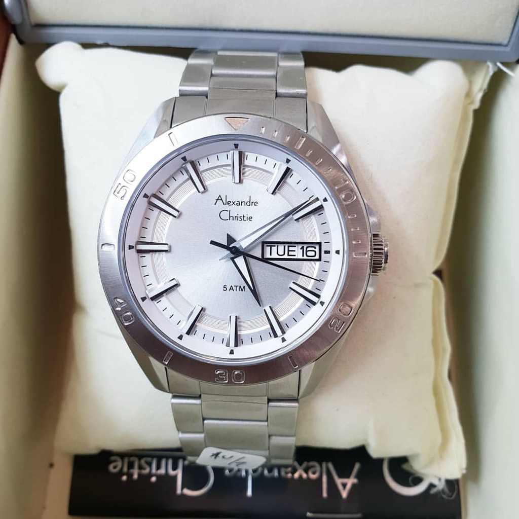 Alexandre Christie 100% Original Ac6512 Jam Tangan Pria stanless steel silver putih