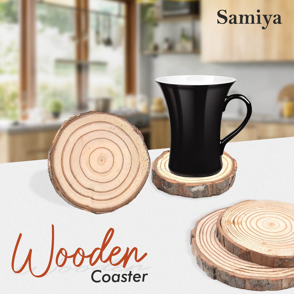 wooden slice coaster / tatakan alas kayu gelas cangkir mangkuk piring / coasters potongan kayu alami