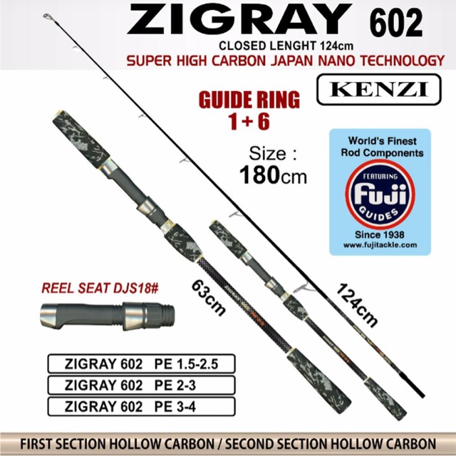 Joran spinning Kenzi Zigray PE 1,5 - 2,5 bonus packing Pipa PVC