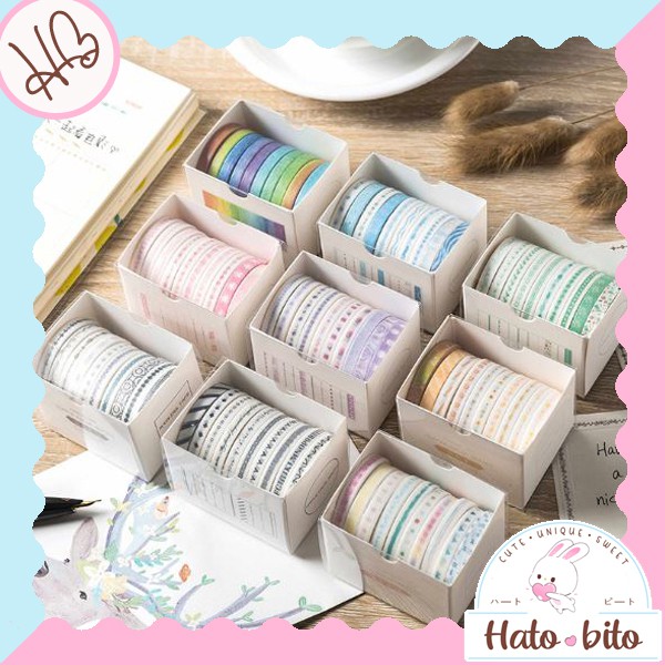 

(1 set 10 pcs) Diy small fine color cute washi tape paper tape decoration solatip lucu HB1059