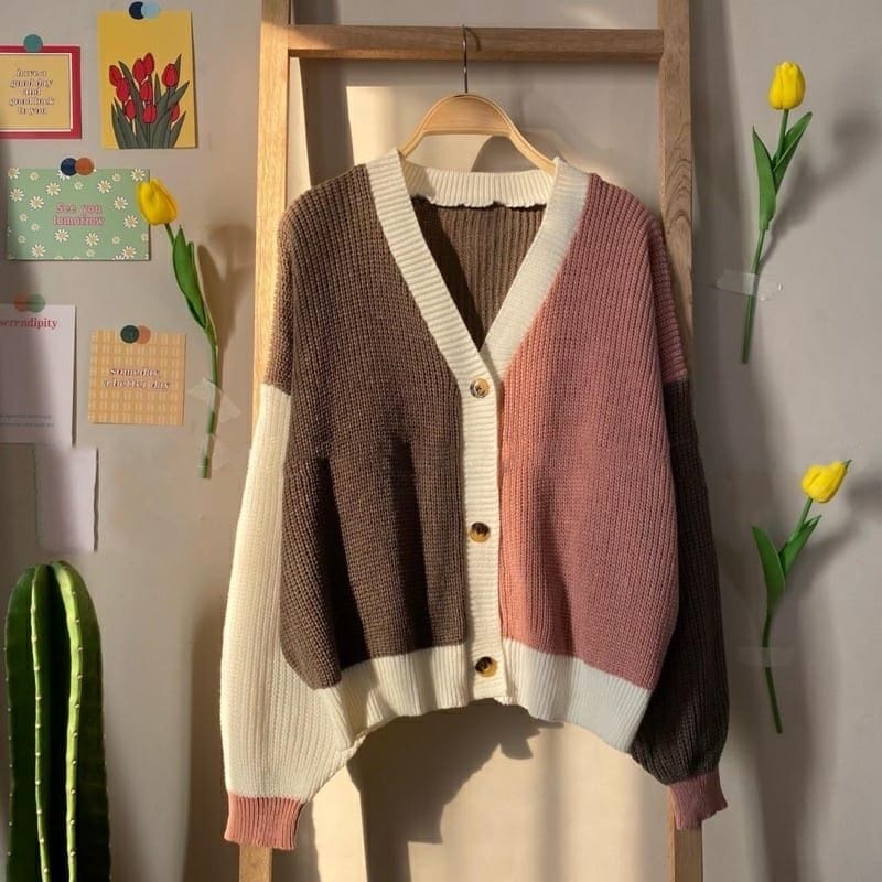 CARDIGAN RAJUT TWIST | OUTER OUTWEAR KNIT MIX WARNA KOMBINASI | CARDYGAN TEBAL PREMIUM HIGH QUALITY