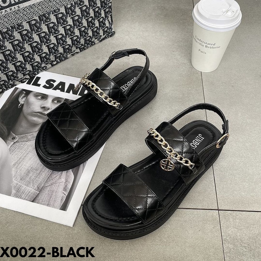 SANDAL WEDGES WANITA DESIGN CAKEP KEKINIAN MOTIF CHAIN GOLD ELEGANT BAHAN PU IMPORT 0022