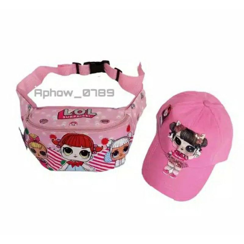 Waistbag anak perempuan tas slempang 2in1 topi led