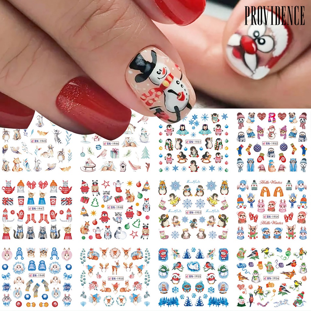 Providence Stiker Kuku Motif Natal 3d Holografik Warna-Warni Untuk Manicure / Nail Art