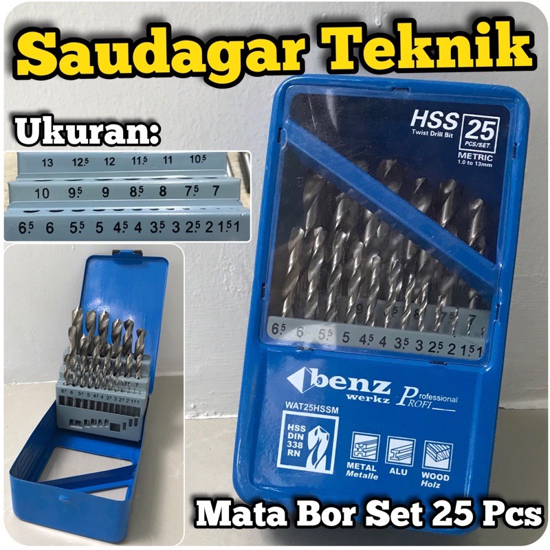 Mata Bor Besi Set HSS 25Pcs Drill Bit Set 25 pcs BENZ