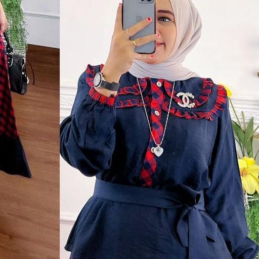 - Nila Set 2in1 Muslim Shakila Polos Mix Kotak Katun Import Fit S-XL Baju Setelan Atasan + Rok Wanit