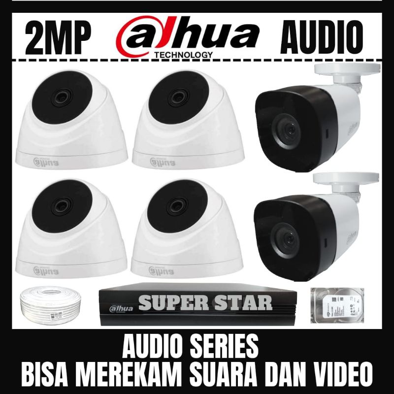 PAKET CCTV DAHUA 2MP 8 CHANNEL 6 KAMERA AUDIO BISA MEREKAM SUARA DAN VIDEO