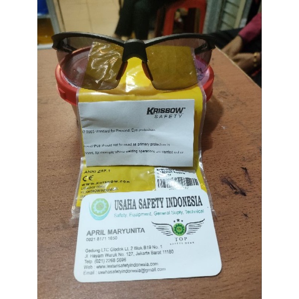 Kacamata safety krisbow Nosepad smoke KW1000547 asli original